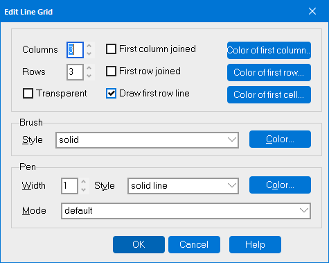 This image shows the Edit Line Grid dialog.  Numerous parameters for configuring the line grid are available.